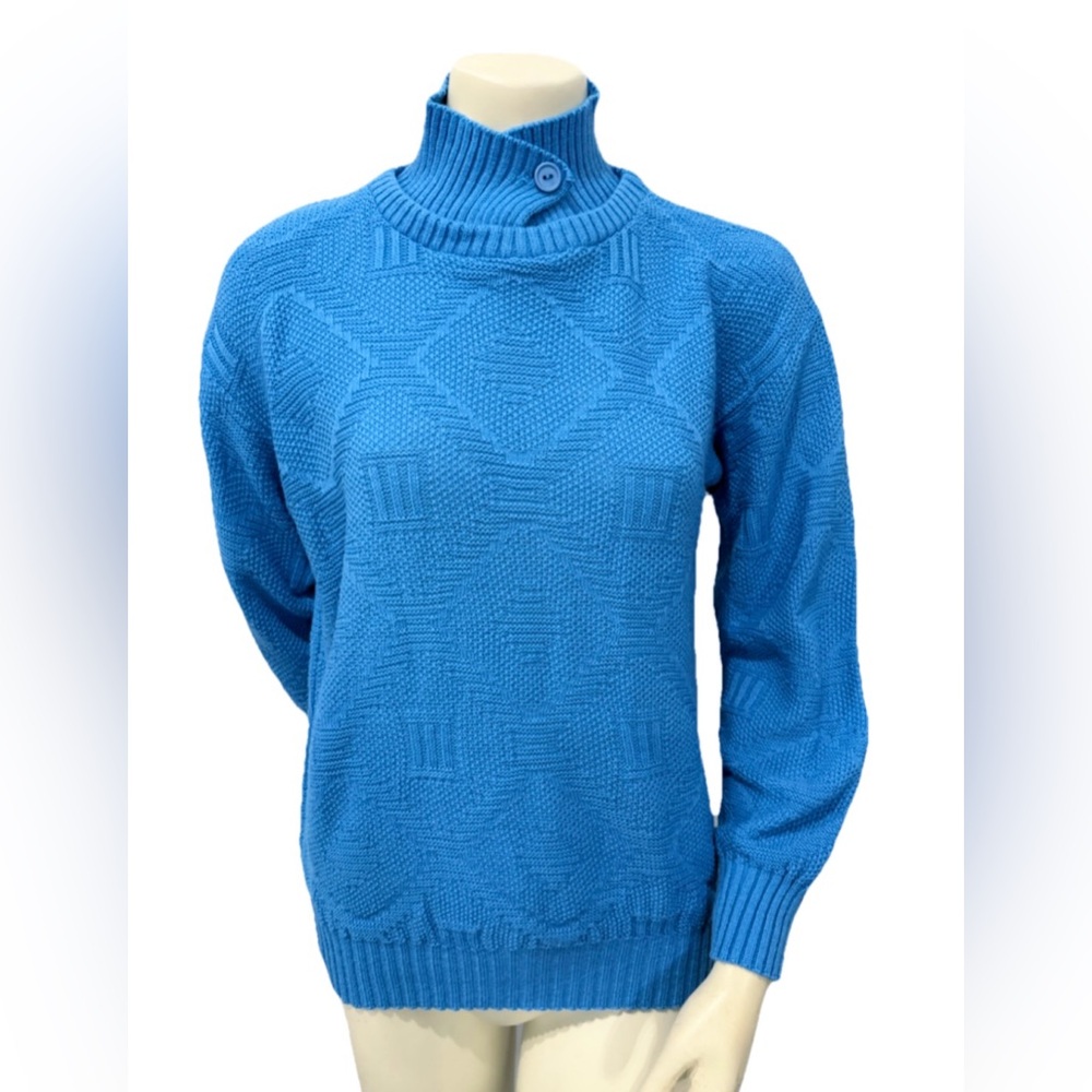 Keneth Too! Vintage Blue Mock Neck Sweater Women’s Medium USA Made 100% Acrylic
